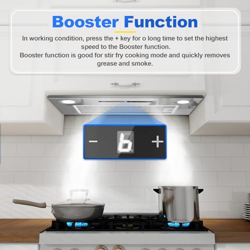 KICHPOWER Dunstabzugshaube 52cm, Einbau-Abzugshaube, 400m³/h, 3 Leistungsstufen und Booster-Funktion, Gestensteuerung, Touch Bedienung, Abluft/Umluft mit Aktivkohlefilter und Rauchrohr, Dunstabzug