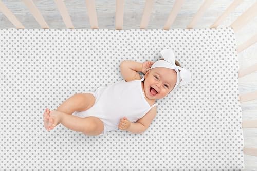 Image of Sweet Jojo Designs Fitted Baby Crib Sheets (Grey Polka Dot) for Girls, Infant Nursery, Toddler Room - Standard Size (Gray & White Dots, for Shabby Chic, Boho, Farmhouse, Watercolor Floral Collection)