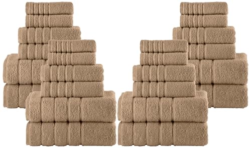 Image of Elegant Comfort 4 Lines Viscose Stripe 6-Piece Premium Towel Set 100% Turkish Cotton High Absorbent Luxury Bathroom Towels Includes 2 Washcloths, 2 Hand Towels & 2 Bath Towel Set, Taupe (Pack of 4)