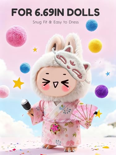 Image of Clothes for LABUBU 6.7inch (17cm) Doll, Cute Outfit Small Dress and Hairpin, Dress Up, Accessories (No Doll) (Pink Kimono)