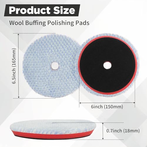Image of Autolock 6 inch Buffing Polishing Pads, 2Pcs 6 Inch (150mm) Wool Polishing Pads, Buffing Pads Set with Hook and Loop for Car Polisher, Polishing and Buffing（Blue）