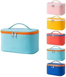 Necessaire Feminina Grande, Bolsa de Maquiagem Impermeável, Estojo Organizador para Cosméticos e Itens de Viagem, Couro Sintético (AZUL CLARO)