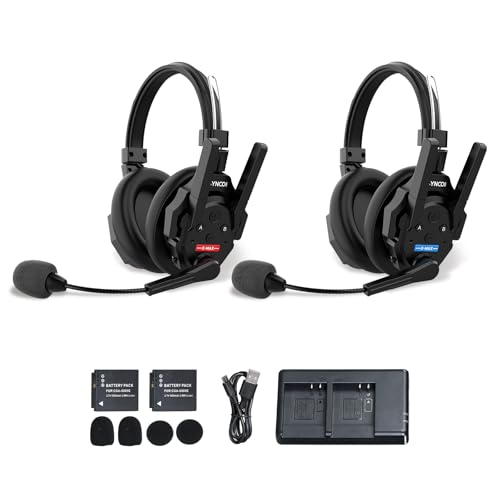 SYNCO XTALK XMAX2 Wireless Intercom Headset System, 2 Person Dual Ear Communication Headsets 500m/1640ft with Noise Reduction for Event TV Documentary