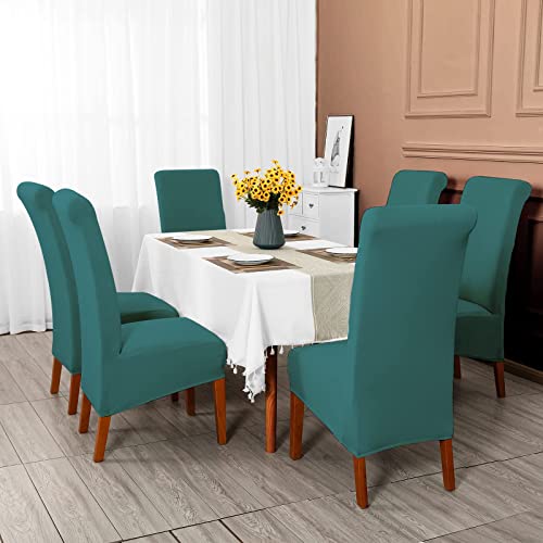 CMAKER High Back Chair Covers Stretch Spandex Fabric Chair Slipcover Seat Cover for Home Washable Removable Parsons Chair Protector Dining Room Kitchen Hotel,Set of 6,Turquoise - Image 2