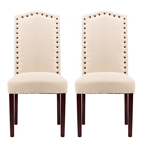 Nobpeint Dining Chair Upholstered Fabric Dining Chairs With Arched Backrest,Set Of 2(Beige) #TOP1