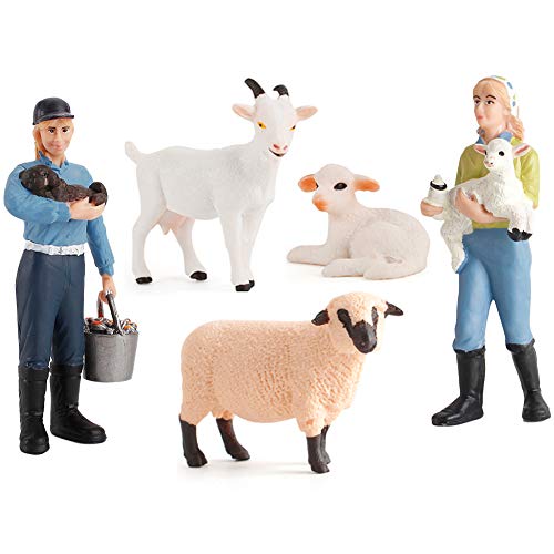DOYIFun 5 Pcs Realistic Farm Sheep Animals Model Figures Toy Set,Barn Farm Sheep Figurines with Farm Keepers,Preschool Educational Learn Cognitive Toys for Toddlers Kids