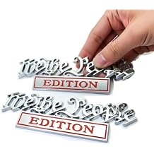 We The People 3D Metal Car Emblem - 2Pcs American Flag & Constitution Badge, Heavy-Duty Zinc Alloy Patriotic Decal for Truck Tailgate, Fender & SUV Silver/Red
