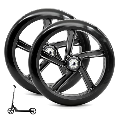 PWGHWG 2 Stück 200mm Scooter Rollen mit ABEC-9 Lager, Anti-Rutsch Roller Räder, Cityroller Reifen Ersatzräder für Scoote...
