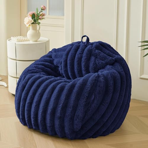 MEGO 3FT Fluffy Faux Rabbit Fur Bean Bag Chair Cover, No Filler, Navy Blue by MEGO - Used condition - US$29.77
