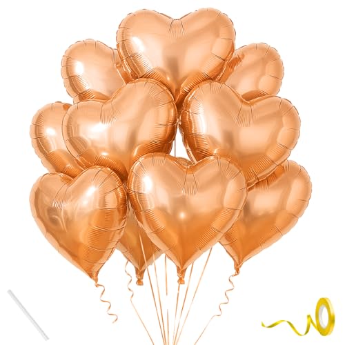 Mystic Toy Store Pack of 10 Heart Balloons for Happy Birthday Decoration Rose Gold Kit Baby Boys Girls Kids Men Women Car Boot Living Room Heart Shaped Foil Balloon Set Items