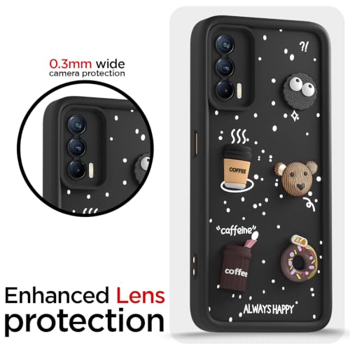 Image of Pikkme Back Cover for Realme X7 5G | 3D Bear Silicone Cute & Fun Coffee Cartoon | Full Body Protection Bumper Case (Black)