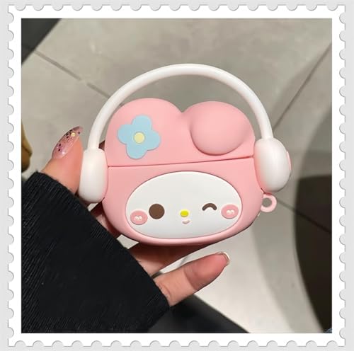 Image of Meyaar Earphone Case Cover Compatible for Realme Buds T300 & T310, Soft Silicone Skin Case Cover Shock-Absorbing Protective Case with Keychain for realme Buds T310 & T300 Only (Headphone Peach Kitty)