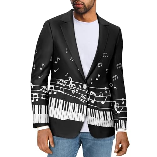 Jekioweii Black Piano Key Notes Mens Blazer Fall Spring Casual
