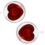 Gugou Heart Shaped Double Walled Insulated Glass Coffee Mugs, Tea Cups with Handle for Latte,...