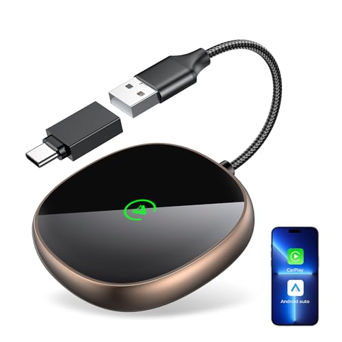 AuroraLink Wireless Carplay Adapter for iPhone & Android Auto 2-in-1 Plug & Play Low Delay Carplay Wireless Adapter Convert Wired to Wireless Apple Carplay Dongle for iOS 10+/Android 11+ (Titanium)
