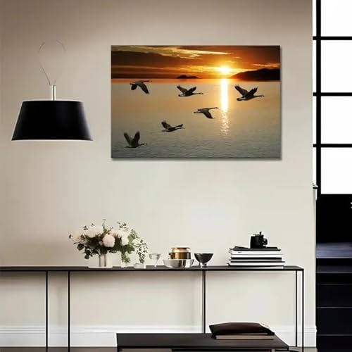 Toile oies canadiennes coucher de soleil impression premium - 4
