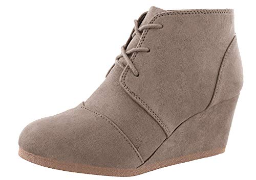City Classified Comfort Lace Up Oxford Ankle Bootie Round Toe High Hidden Wedge Heel Women's Shoe Light Taupe, 8