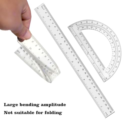 2 packs 12 inch plastic ruler and 6 inch plastic protractor set clear math geometry set classroom set angle detector school supplies classroom ruler home office drawings transparent