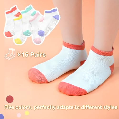 Image of GRPSKCOS Non Slip Toddler Socks 15 Pairs Toddler Grip Anti Skid Low Cut Socks for 1-7 Years Boys Girls