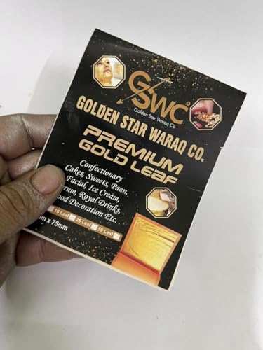 Image of 24k Pure Edible Gold Vark Golden leaf 50MMx50MM Gold Foils 25 sheets for cake sweets ayurvedic medicine face treatment anti aging spa (25)