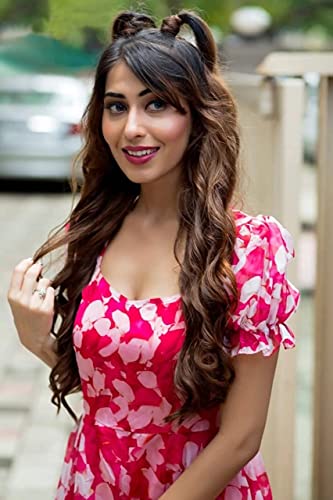 Shasmi Women's Georgette Digital Printed Maxi Dress for Women (Dress 39 Neon Pink L)