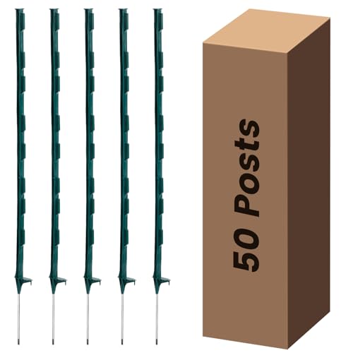Toriexon Electric Fence Posts 50 Pack Green 48 inch Step in Fence Posts Temporary Plastic Fence Posts for Farm Sturdy Fencing Post for Garden Yard