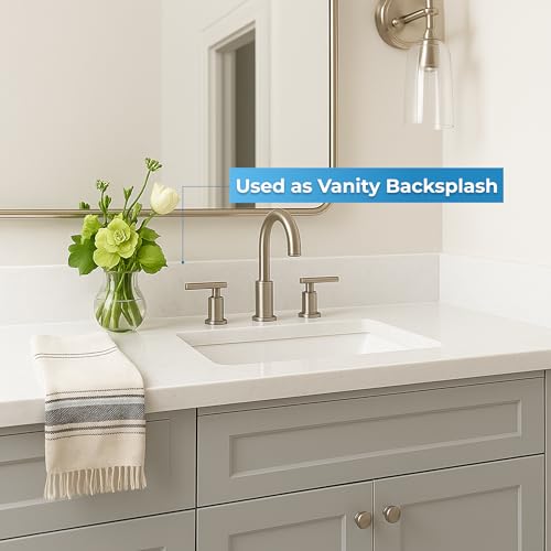 Image of Bathroom Vanity Sink Backsplash /Sidesplash (Super White Engineered Marble, 4 inch x 48 inch)
