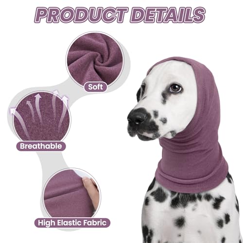 Image of BRKURLEG Dog Calming Hoodie, Ear Muffs for Noise Protection, Dog Head Cover Sleeves Ears Covers, Pet Ear Covers Hood for Anxiety Relief, Hematoma, Grooming and Force Drying, Purple, L