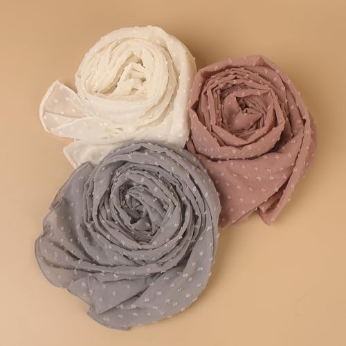 Jacquard Bubble Chiffon Scarf Shawl Pom Pom 3D Dotted 3PCS Headwraps Hijab2