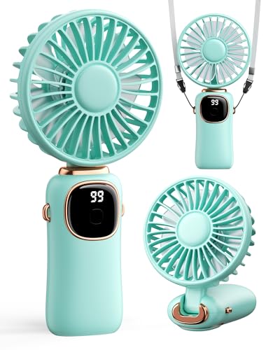 Draagbare handventilator, 4000 mAh batterij aangedreven ventilator met LED-display,...