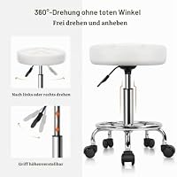 KKTONER Rollhocker Arbeitshocker höhenverstellbar aus PU-Leder Weiß – Ansicht 4