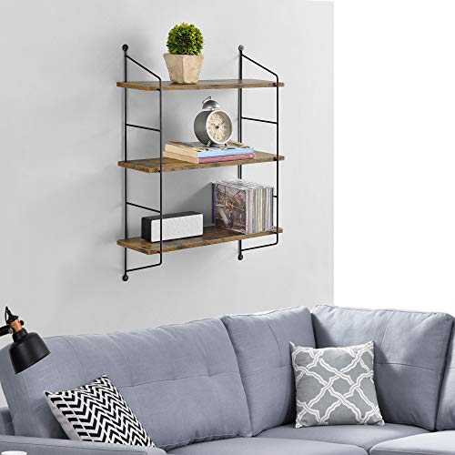 [En.Casa] Scaffale Da Parete A 3 Ripiani Scaffale Da Muro Libreria Pensile Con Ripiani Regolabili In Altezza 48 X 15 X 63.5 Cm - Effetto Legno Scuro/Nero - 2
