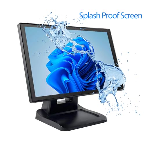 Image of ANGEL POS 15.6 Inch 1920 x 1080 FHD IPS Touchscreen POS Monitor with Metal Stand, 10 Points Touch HDMI VGA, Waterproof Dustproof Screen 1080P, Indusitrial, Office, Retail, Gym, Warehouse (Black)
