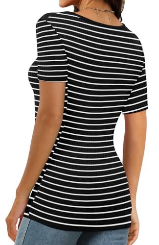 Image of XIEERDUO Womens Square Neck Short /Long SleeveTops 2024 Spring Summer Slim Fit Tees Shirts