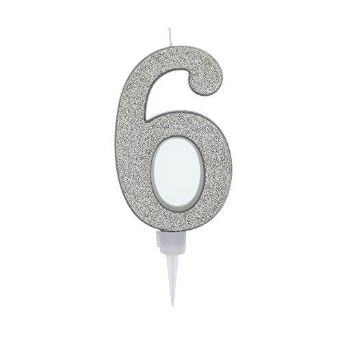 partilandia Bougie d'anniversaire géante à paillettes argentées 17,5 cm, convient pour les fêtes d'anniversaire, les anniversaires de mariage, les fêtes...
