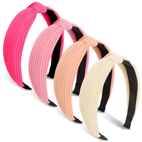DRESHOW 4 Piezas Diademas para Mujeres y Niñas Anudado Plástico Diadema Moda Boho Ancho Diademas Antideslizante Pelo Accesorios