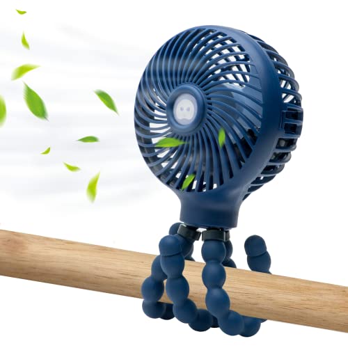 Image of snawowo Mini Baby Stroller Fan, Handheld Personal Portable Clip On Fan with Flexible Tripod for Stroller Bike Desk Treadmill Crib Car Seat Outdoor Camping, USB or Battery Powered (NavyBlue)