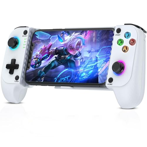 Coogamefly Handy Controller, Turbo Bluetooth Handheld Game Controller für iPhone/Android mit Hall Effekt Joystick ohne Totzonen, Kompatibel mit Xbox Cloud,Weiß
