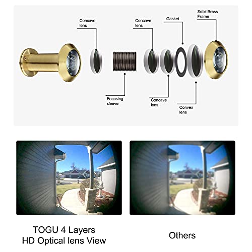 Togu Tg2614Yg-Sc Ul Listed Solid Brass 220-Degree Door Viewer With Heavy Duty Privacy Cover For 1-3/8" To 2-1/6" Doors, Brushed Satin Gold Finish #TOP1