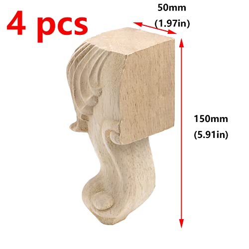Antrader 4-Pack Furniture Legs,Solid Unfinished Carved Rubber Wood Furniture Feet,15Cm/5.91" Height Leg Replacement For Cabinet,Sofa,Wardrobe #TOP1