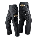 [YKS JOOB] アウトドアロングパンツ メンズ 薄手 通気 タクティカルパンツ 撥水 耐摩耗 カーゴパンツ マルチポケット 多機能 釣り 作業着 春夏秋 ブラック XXXL