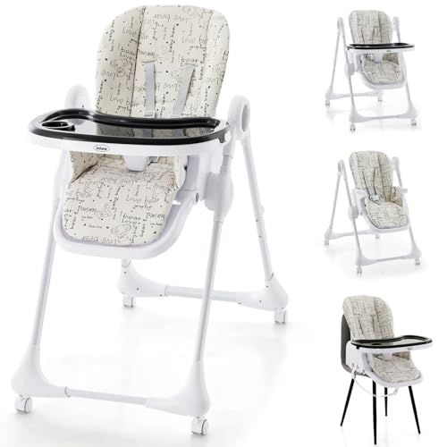 Image of INFANS Baby High Chair, 4 in 1 Convertible Booster Seat Quick Folding Portable Highchair for Babies and Toddlers with Adjustable Height Backrest Footrest, 4 Lockable Wheels Removable Double Trays