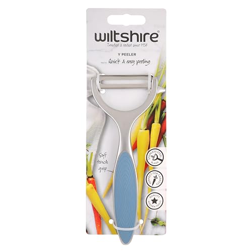 Wiltshire Colour Rush Y-Peeler, Chrome Plated, Anti-Slip Comfortable Soft Grip Handle, Sharp Stainless Steel Blade, Potato Peeler, Fruit, Carrot, Apple, Heavy Duty & Durable, Blue, 15x6.5x1.2cm
