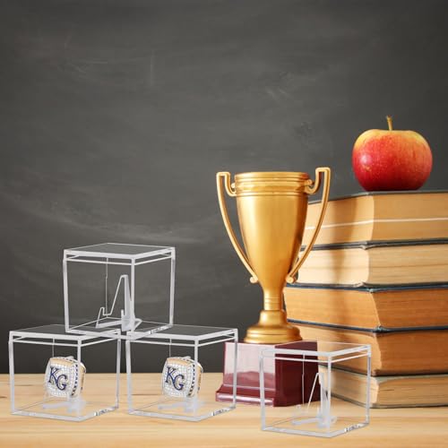 Image of 6 Pack Championship Ring Display Case Clear Acrylic Display Case Mini Baseball Softball Ring Holder Single Ring Display Box Stand 1 Slot Ring Hole Storage Box Gift for Sports Fans, 2.16 Inch
