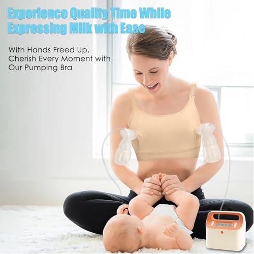 Image of Hands Free Pumping Bra Hands-Free Breast Pump Bra Nursing Bras for Pumping Adjustable Breast-Pumps Holding and Nursing Bra,Beige,Small