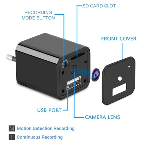 Image of Eye4Spy 1080P USB Charger Mini Camera - Motion Detection, Loop Recording, No Wi-Fi, Support Up to 256GB Card - Home & Office Security Surveillance Camera with Free Type-C OTG Connector