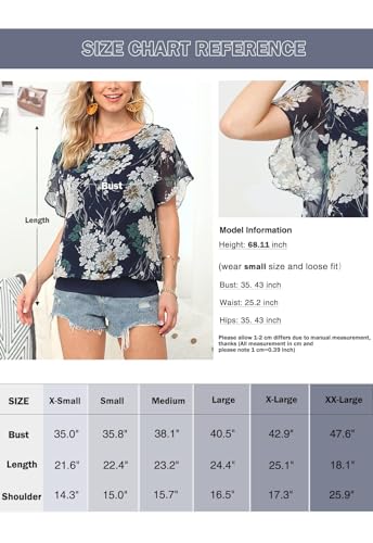 Neineiwu Womens Short Sleeve Chiffon Tops Casual Batwing Sleeve Blouses And Tops thumb #2