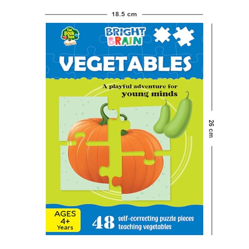Image of The Book Tree Bright Brain Vegetables 48 Piece Jigsaw Puzzle for Preschoolers, Educational Toy for Learning Animals Family Food, Gifts for Kids Ages 3 to 6 by Majestic Book Club