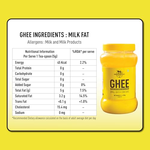 Image of Kings Everyday Cow Ghee 500ml | Aromatic & Nutritious | Small Batch Cow Ghee | Pure Danedar Ghee 500gm (Pack of 1)