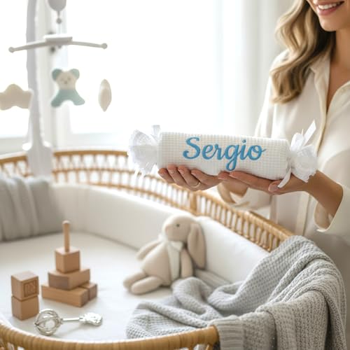Miniatura 6 de Variouss Cojín Caramelo Para Bebé Personalizado, Cojín En Tejido Piqué Waffle Suave, Cojín Decorativo Infantil Disponible En Amplia, Regalo Para Recién Nacido Blanco